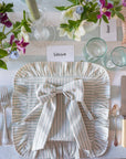 truffles and ruffles networking lunch in collaboration with fabric snug, beautiful ian mankin green ticking stripy place setting with ruffle