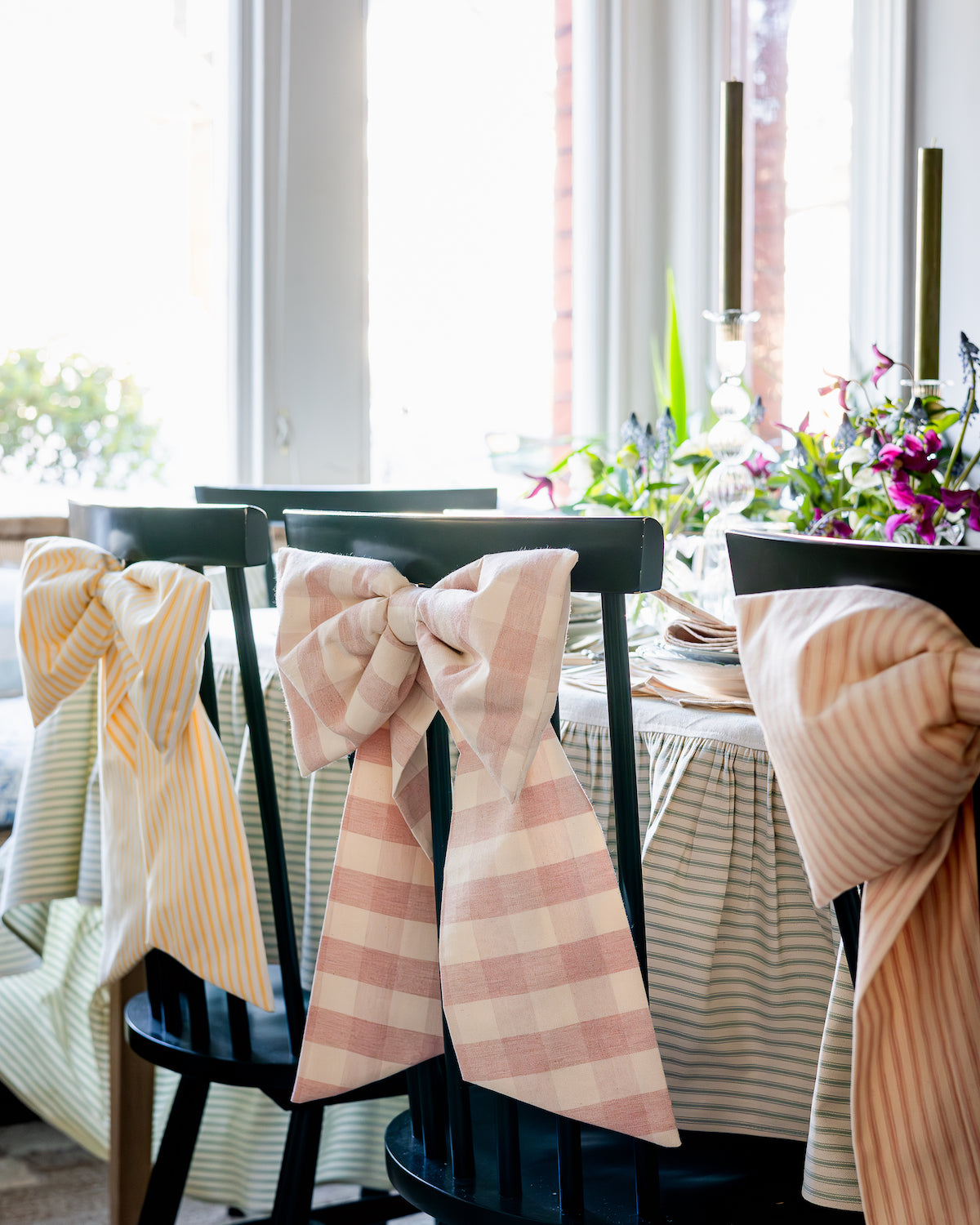truffles and ruffles networking lunch in collaboration with fabric snug, beautiful ian mankin pink stripy and pink gingham bows